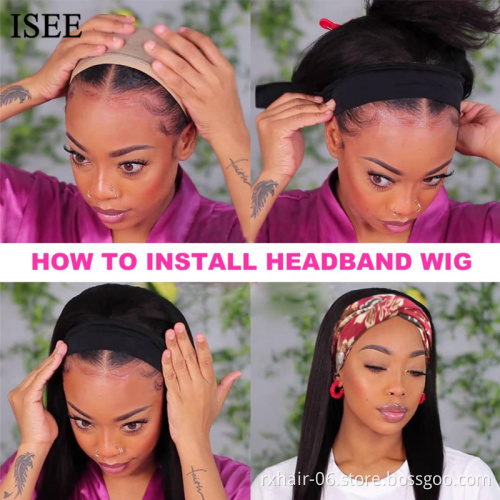 Hot Sale Ombre Colord Headband Wig Human Hair Glueless Straight Highlight Red Color Headband Human Hair Wigs
